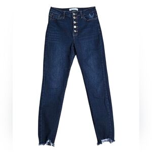 ​KanCan High-Rise Skinny Jeans Exposed Button Fly Raw Hem Dark Wash Size 9/28